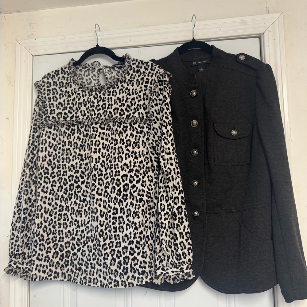 Karl Lagerfeld Black, Gray and White Leopard Print Blouse - Picture 6 of 6
